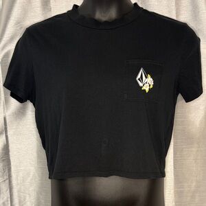 Volcom Stone True to This Crop T Black Graphic Pocket Cotton Women’s M